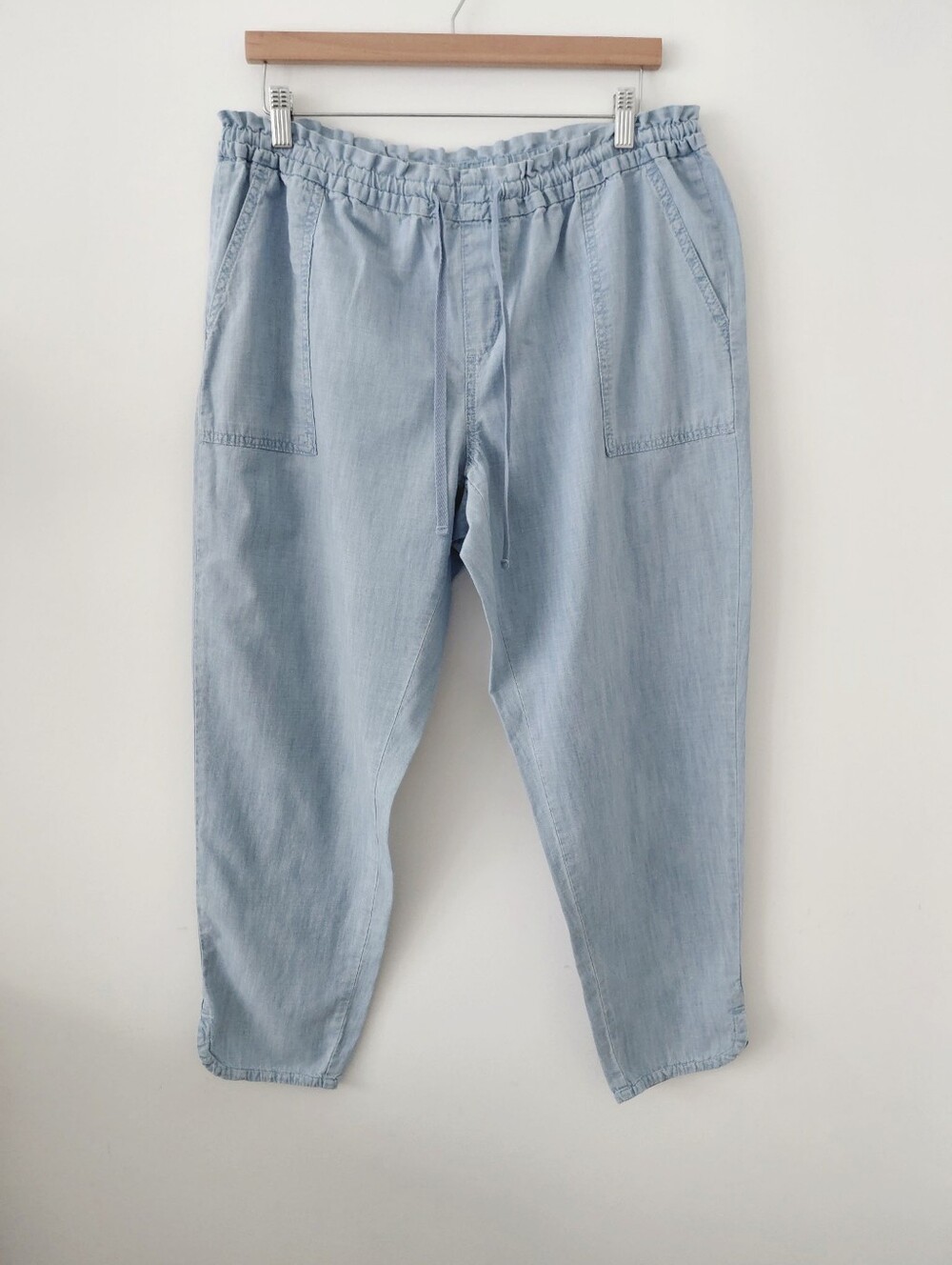 Light Wash Drawstring Chambray Jogger Style Pants